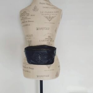 Yves Saint Laurent Black Calfskin Crocodile Embossed Monogram Cassandre Belt Bag